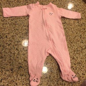 Peach Cat Onsie Pajama Footies 6 mo